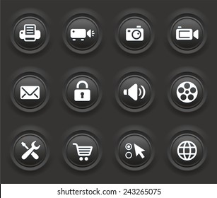 Digital Hardware and Internet Technology on Black Bevel Round Buttons