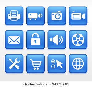 Digital Hardware and Internet Technology on Blue Square Buttons