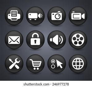 Digital Hardware and Internet Technology on Black Round Buttons
