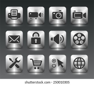 Digital Hardware and Internet Technology on Silver Square Buttons