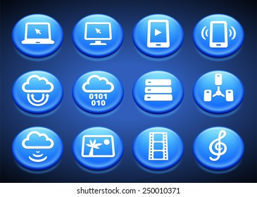 Digital Hardware and Internet Technology on Blue Round Buttons