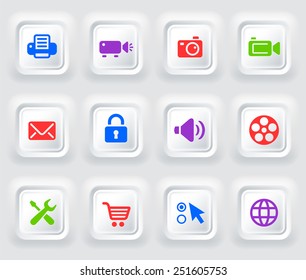 Digital Hardware and Internet Technology on White Bevel Square Buttons