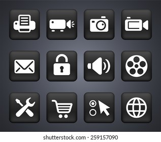 Digital Hardware and Internet Technology on Black Square Buttons