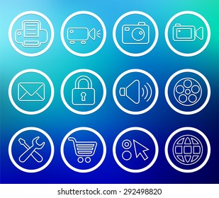 Digital Hardware and Internet Technology on Blue Round Buttons