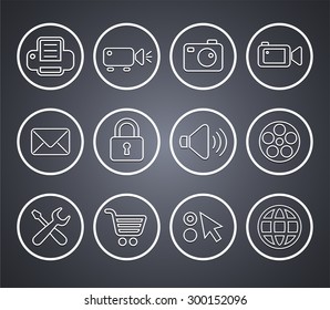 Digital Hardware and Internet Technology on Grey Round Buttons