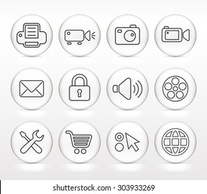 Digital Hardware and Internet Technology on White Round Buttons