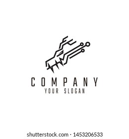 digital head dragon logo design in line style compatible for technology template