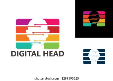 Digital Head Logo Template Design Vector, Emblem, Design Concept, Creative Symbol, Icon