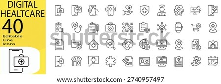 Digital Healtcare icon set. Editable stroke.	
