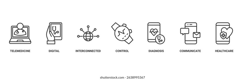 Digital health banner web icon vector illustration concept for technology in medical healthcare with icon of e-health, telemedicine, interconnected, smartwatch, diagnosis, email, and medical app