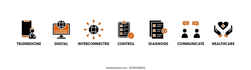 Digital health banner web icon vector illustration concept for technology in medical healthcare with icon of e-health, telemedicine, interconnected, smartwatch, diagnosis, email, and medical app