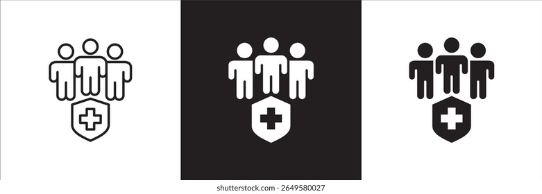 Digital health care icon. Family health insurance symbol. Healthcare icon set. Icon symbol compatible for doctor, clinic, hospital, medical consultation. Vector illustration.
