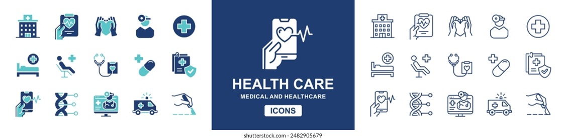 digital health care icon vector set hospital medical life patient treatment symbol illustration