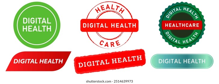 Digital health care medicine doctor appointment badge red stamp grunge style design symbol collection