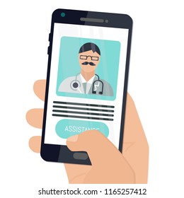 Digital health concepts, user using a phone to meet with a medical professionals. Flat design icon, vector illustration.