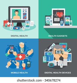 Digital Health Design Concept Set With Mobile Diagnostics Flat Icons Isolated Vector Illustration