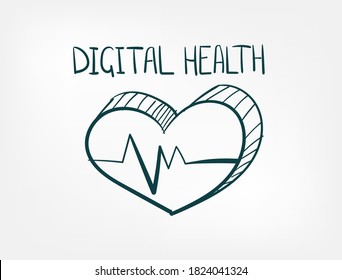 digital health doodle vector concept isolated sign