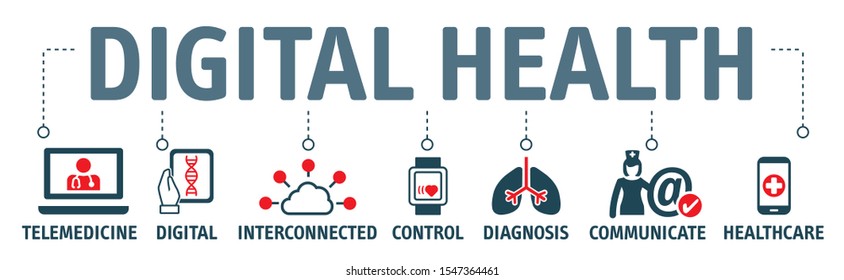 Digital Health, Digital Healthcar, Electronic Healthcare Or E-health Background Vector Illustration Concept With Icons And Keywords