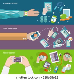 Digital Health Healthy Lifestyle Smartphone Pocket Doctor Banner Set Isolated Vector Illustration