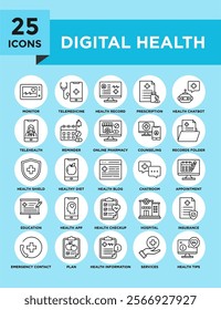 Digital Health icon collection set. Containing design digital, technology, health, medical, patient, care	