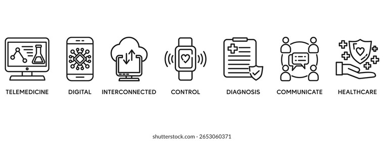 Ícone de saúde digital definir conceito de ilustração vetorial relacionar à tecnologia em saúde médica com ícone de e-saúde, telemedicina, interconectado, relógio inteligente, diagnóstico, e-mail e aplicativo médico