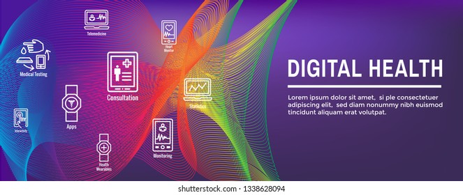 Digital Health Icon Set - Wearable Technology Web Header Banner