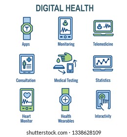 Digital Health Icon Set - Wearable Technology Web Header Banner