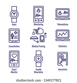 Digital Health Icon Set - Wearable Technology Web Header Banner