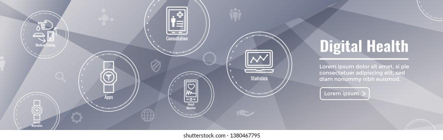 Digital Health Icon Set - Wearable Technology Web Header Banner