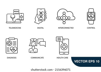 digital health icons set . digital health pack symbol vector elements for infographic web