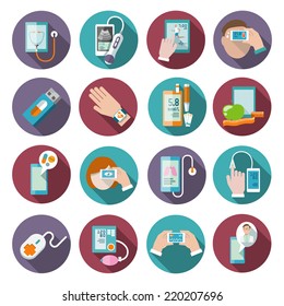 Digital Health Icons Set Of Pocket Therapist Blood Pressure Monitor Isolated Vector Illustration