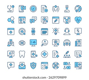Digital health icons. Vector line icon set. Modern outline design. Blue concept