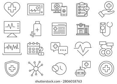 Digital health icons  vector set. Digital health icons  vector set. Line icon of digital healthcare icon symbol and sign, computing, phone, security, virtual,  payments. Vector illustration. 