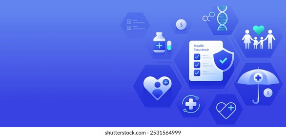 Digital Health Insurance Online Healthcare Life Protection Concept Banner illustration