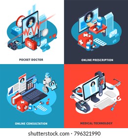 Digital Health Isometric Concept With Pocket Doctor, Online Consultation And Prescription, Medical Technologies Isolated Vector Illustration