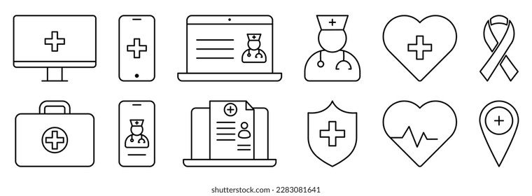 Digital health line icons. Design can use for web and mobile app. Vector illustration
