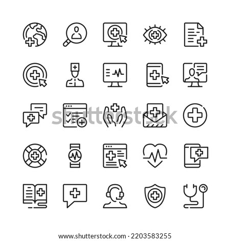 Digital health line icons. Outline symbols. Vector line icons set