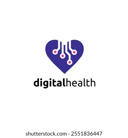 Digital Health Logo Vector Technology Love