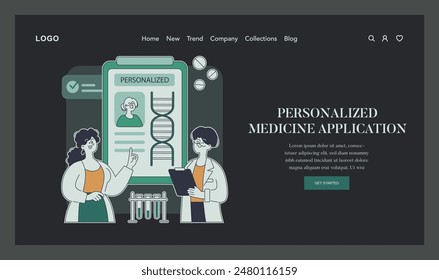 Digital health platform concept. A mobile app for personalized medicine with DNA analysis. Patients and doctors engaging in precision healthcare. Vector illustration.