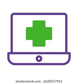 Digital health solution featuring green cross emblem on virtual display screen