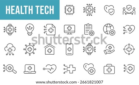 Digital Health tech Line Editable Icons set. Vector illustration in modern thin line style of medicine related icons