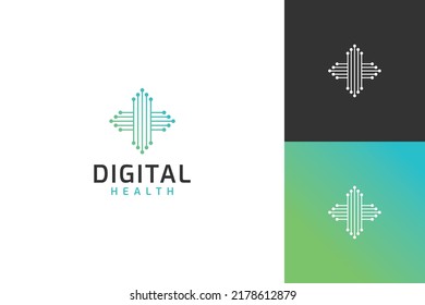 Vorlage für das Logo für digitale Gesundheitstechnologie sowie Symbol- und Technologiekonzept