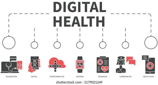 digital health Vector Illustration concept. Banner with icons and keywords . digital health symbol vector elements for infographic web