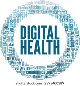 Digital Health word cloud conceptual design isolated on white background.
