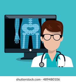 digital healthcare doctor. monitor with x-ray. design graphic