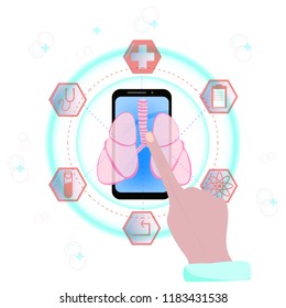 digital healthcare, health care, medical online consultation, lungs, medical signs: stock vector illustration