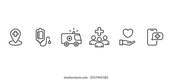 Digital Healthcare icon, Icons of healthcare in line style. Medicine and Health care linear icon collection. Containing emergency, doctor, treatment, medical, report, diagnosis, health, prevention.