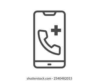 Ícone de linha de saúde digital. Assistência médica e símbolo de chamada médica. Consultoria médica on-line em smartphone. Imagem vetorial isolada em estilo simples