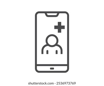 Digital healthcare line icon. Patient card in smartphone. Isolated vector image in simple style