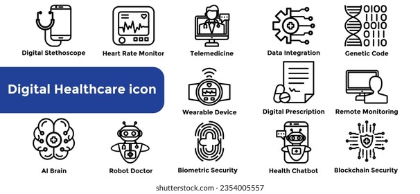 Digital Healthcare line icons set. vector infographic 